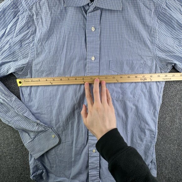 Gitman Bros 15 34 USA Button Up Shirt Blue Check Long Sleeve Men Woven Adult ** - Picture 5 of 16